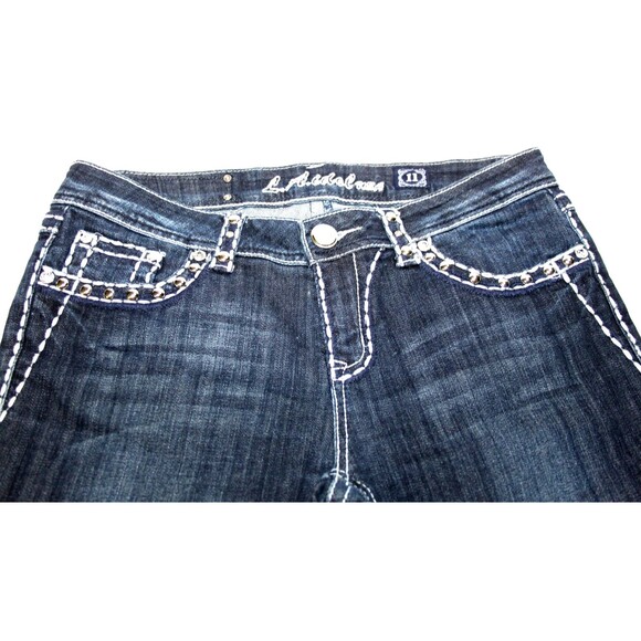 LA Idol Capri Jeans Womens  Flap Pockets Embellished Rhinestone Dark Denim 11 - Picture 1 of 10